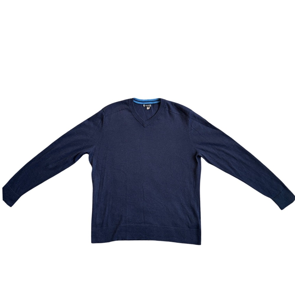 Smartwool V-Neck Sweater Mens Large Navy Blue Merino Wool Blend Excellent